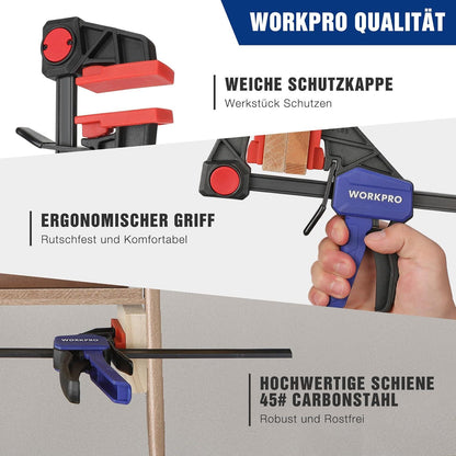 WORKPRO Einhandzwingen Set 2-in-1 150mm Spannweite 68kg Blau