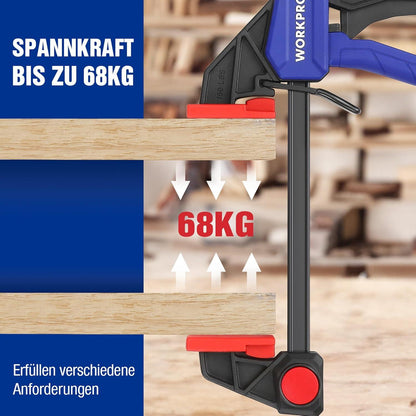 WORKPRO Einhandzwingen Set 2-in-1 150mm Spannweite 68kg Spannkraft Blau