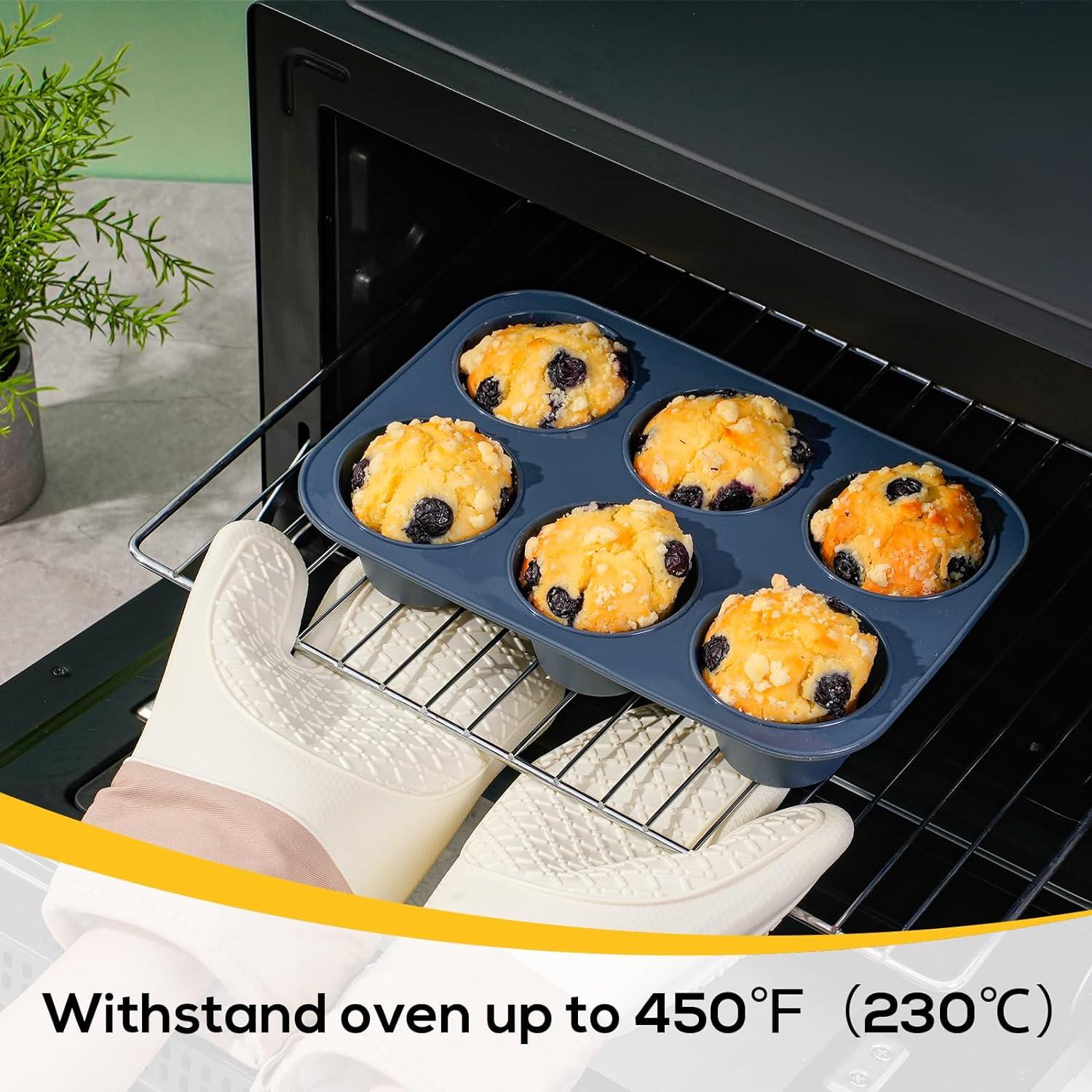 Große Muffinform aus Silikon für 6 Muffins, Antihaft Backblech für Cupcakes, Brownies