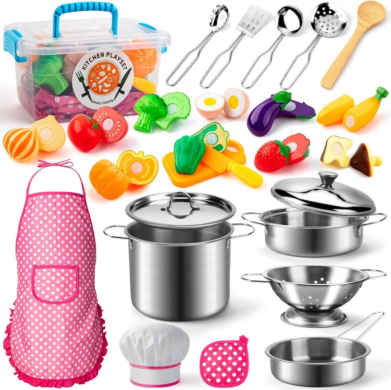Kinderküchen Zubehör Set Edelstahl Kochset Lebensmittel
