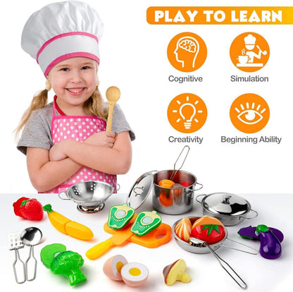 Kinderküchen Zubehör Set Edelstahl, Topfset Lebensmittel