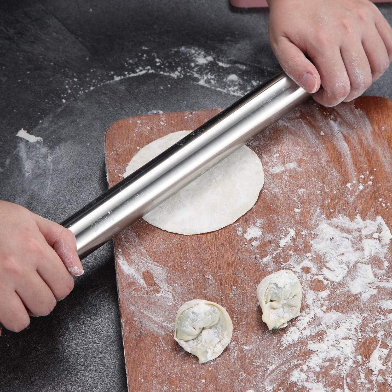 Teigroller 42cm Edelstahl Nudelholz Matt Finish Backen Kuchen Pizza