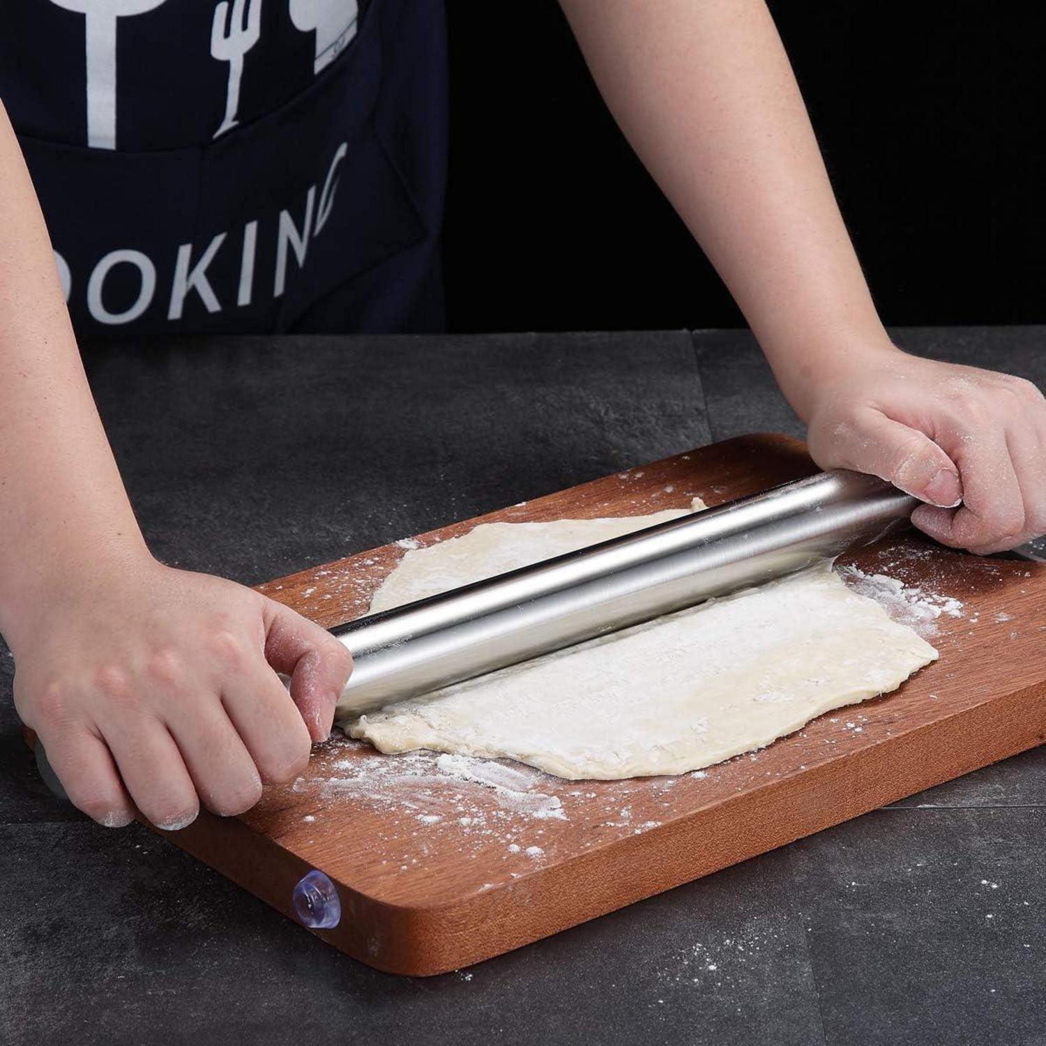 Teigroller Edelstahl Nudelholz 42cm Matt Finish Backen Pizza Kuchen Küchenutensilien