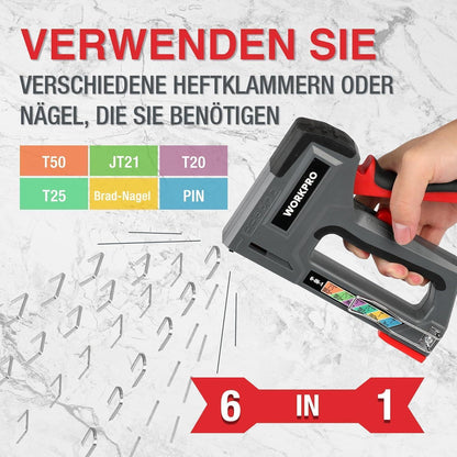 WORKPRO Profi Handtacker Set inkl. 4000 Klammern - 6-in-1