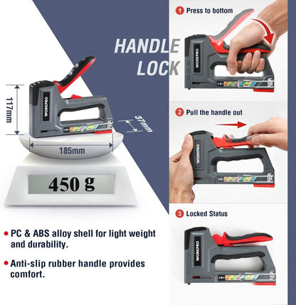 WORKPRO Profi Handtacker Set Heavy Duty 6-in-1 mit 4000 Klammern Nägel T20 einstellbare Schusskraft