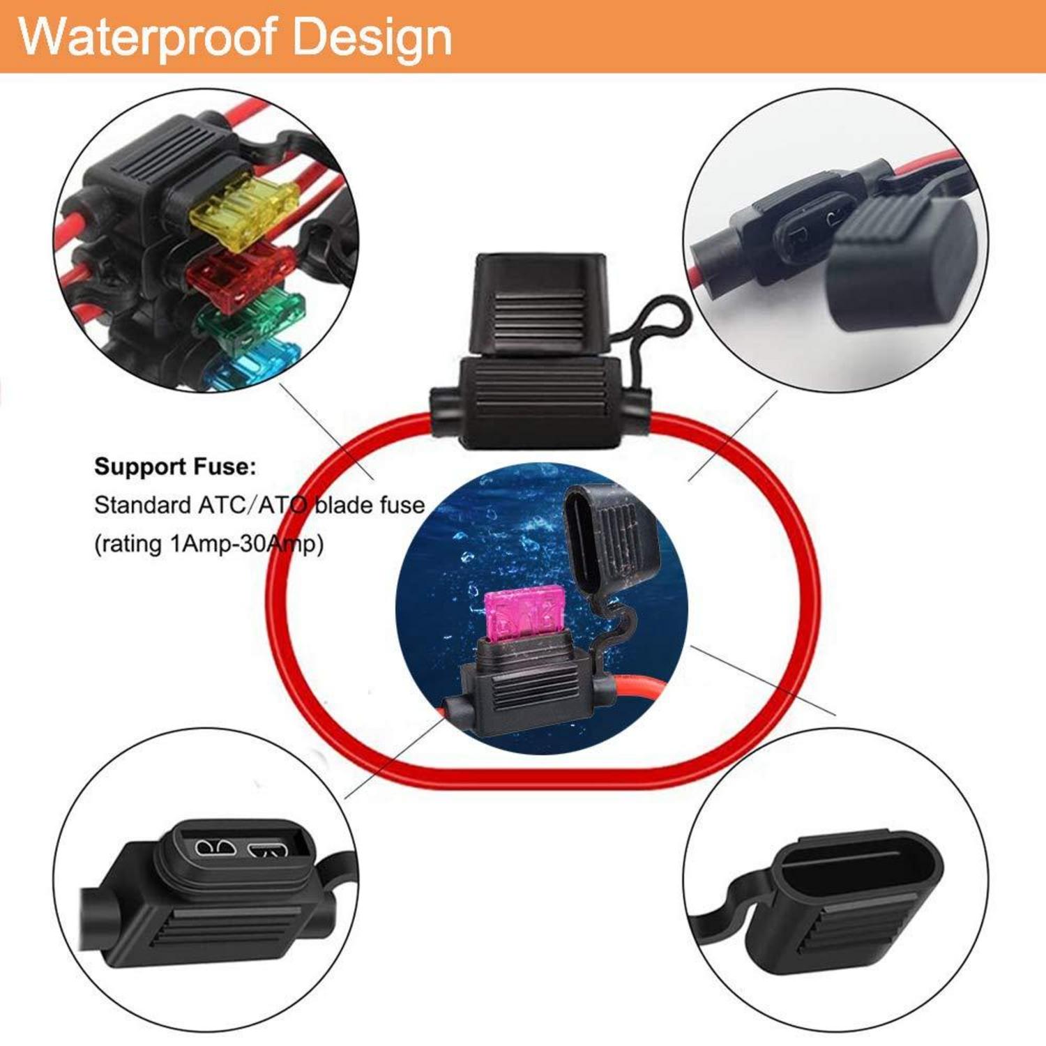 6x kfz Sicherungshalter mit Wasserdichte Kappe, 12V 30A ATC/ATO +100 Standard