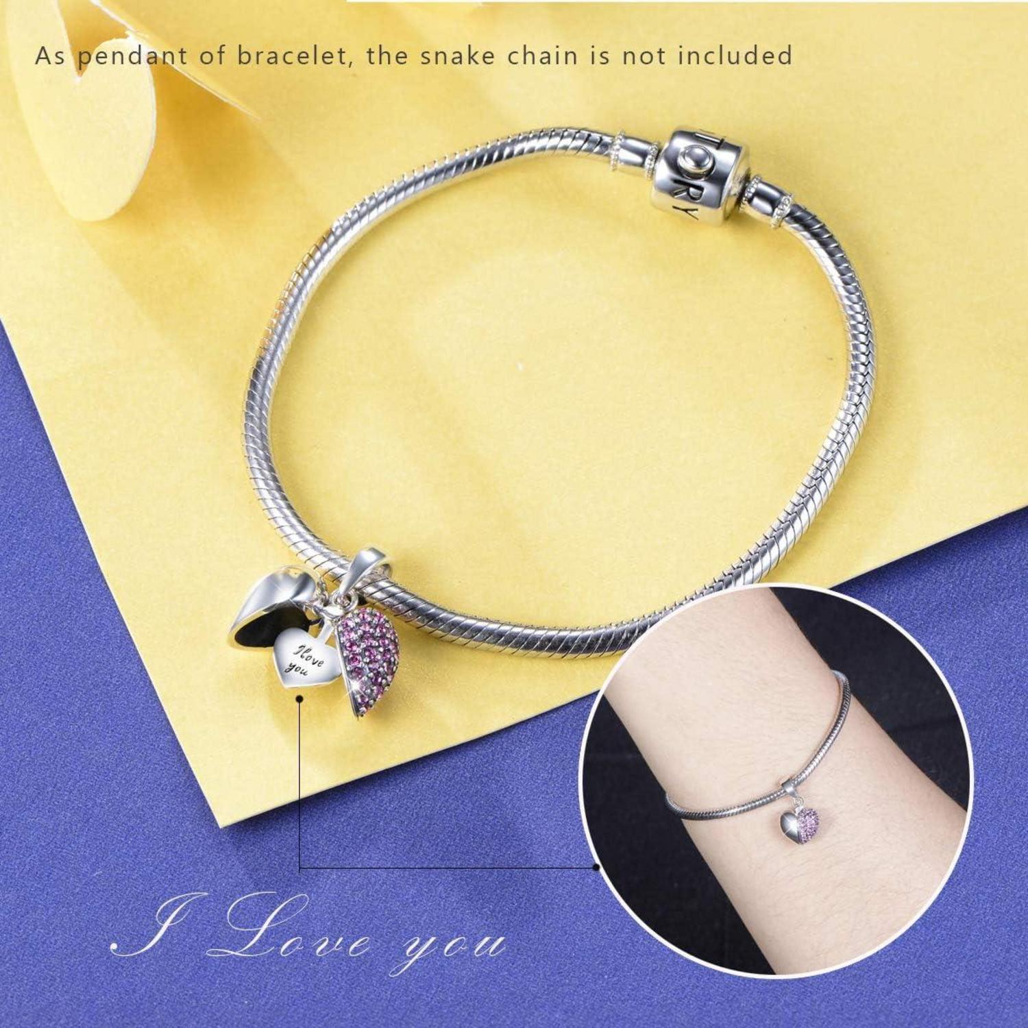 GW Charm Armband 925 Sterling Silber Kristallperlen Herz Bead für Damen