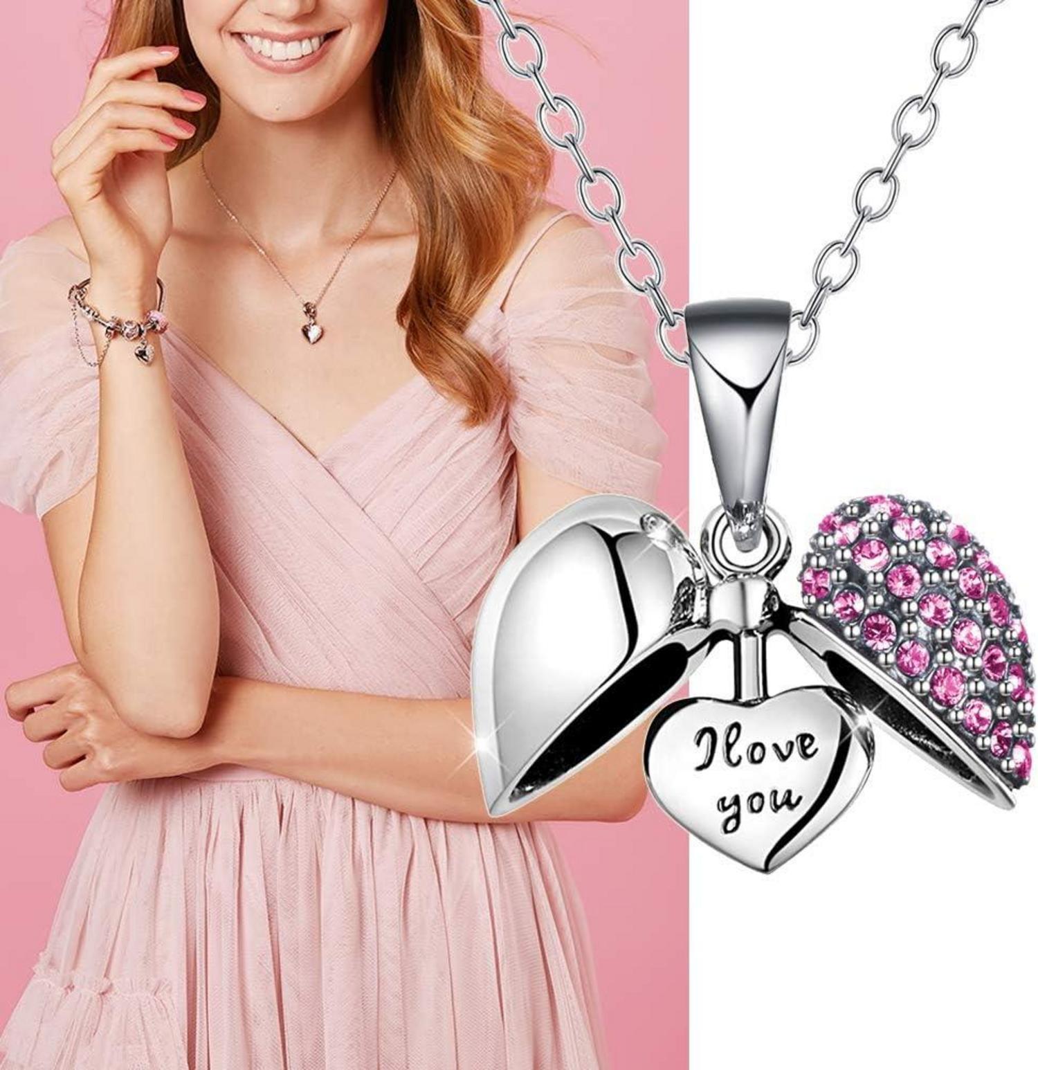 925 Sterling Silber Charm Armband Herz Kristall Perlen Damen Mama