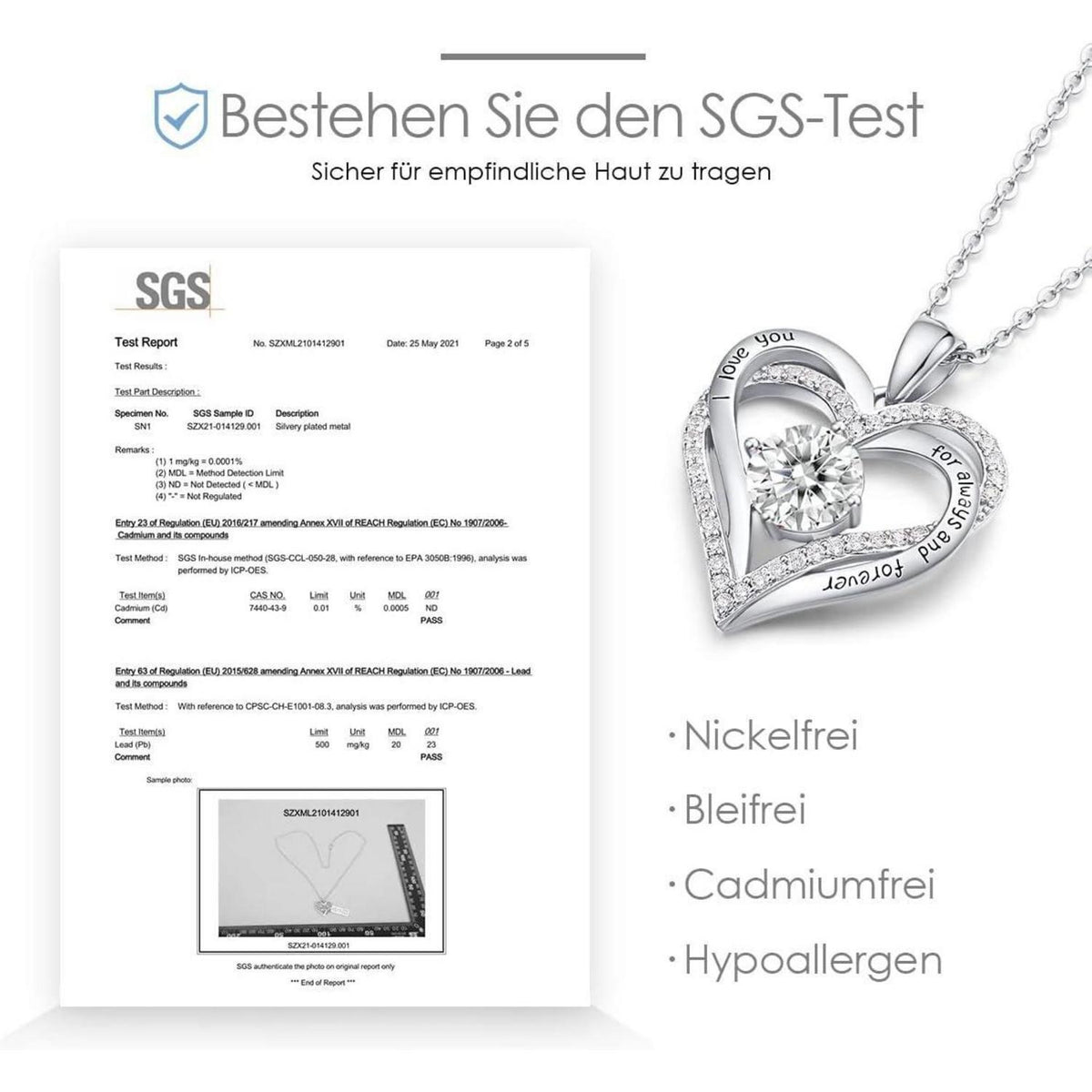Herz Halskette 925 Sterling Silber Rosegold mit Zirkonia und Geburtsstein