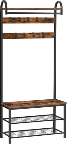 Garderobe mit Sitzbank, Schuhregal, Kleiderständer, Metallrahmen