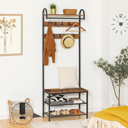 Garderobe mit Sitzbank, Schuhregal, Kleiderständer, Metallrahmen
