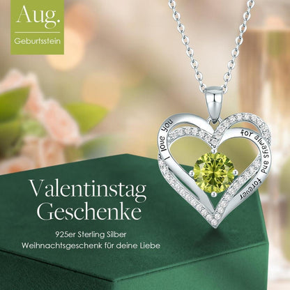 Herz Halskette 925 Sterling Silber Rosegold mit Zirkonia & Geburtsstein