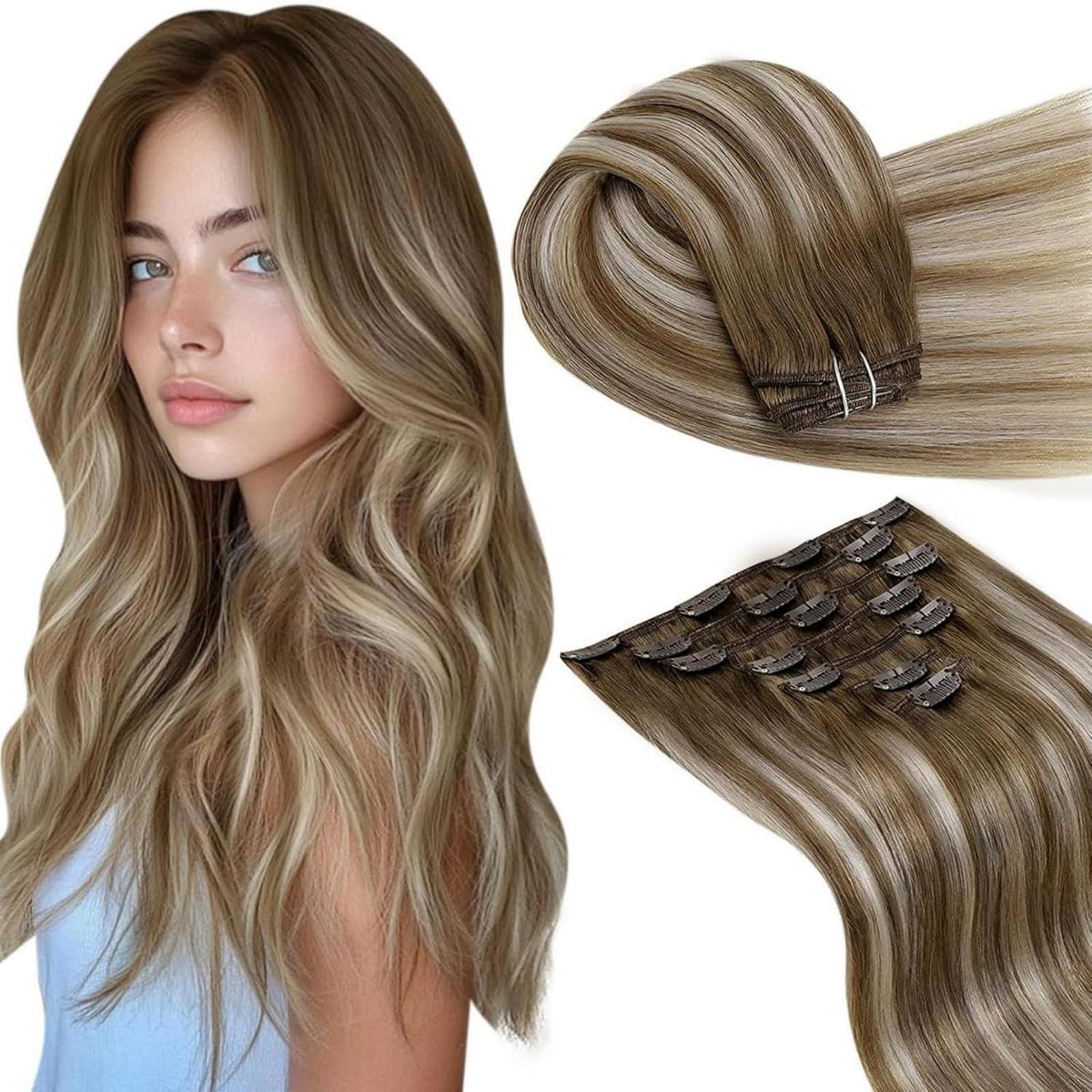 Clip-in Echthaar Extensions Balayage Blond 50cm