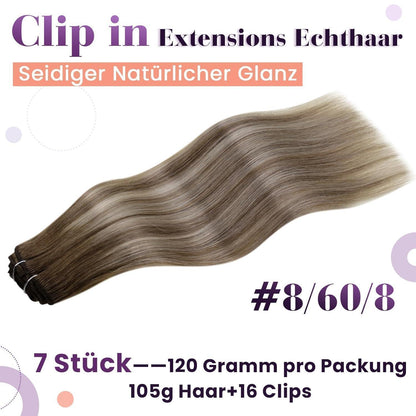 Clip-in Echthaar Extensions Balayage Blond 50cm