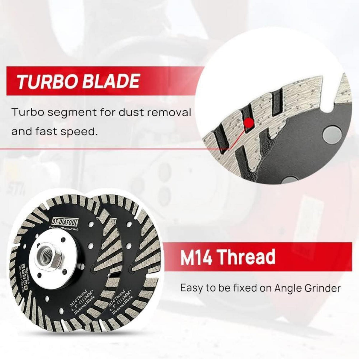 Diamant Trennscheiben 5er Set 105mm M14 Turbo für Beton Granit Marmor
