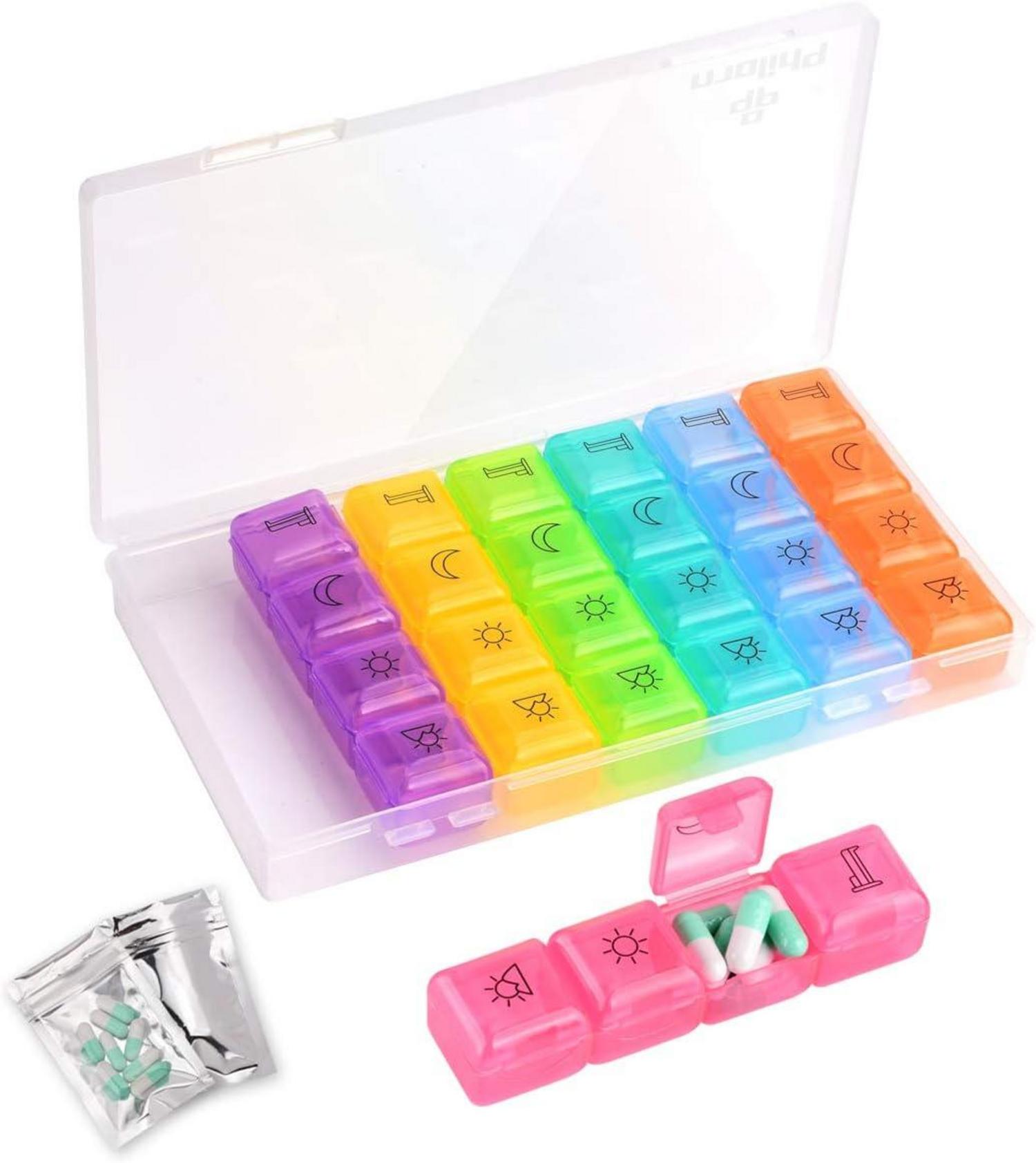 Pillendose 7 Tage 4x täglich BPA-frei Feuchtigkeitsbeständig