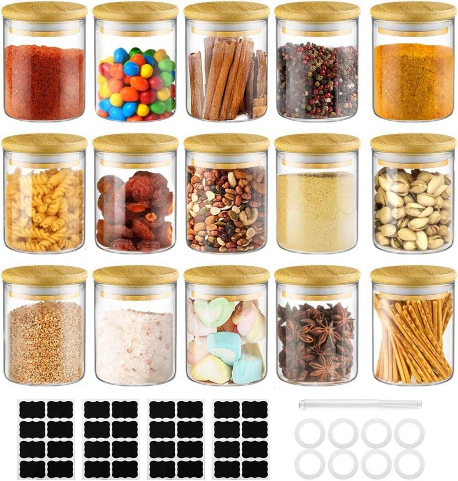 Vorratsgläser Set 15er 180 ml Glas Gewürzluftdicht Behälter Bambus