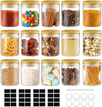 Vorratsgläser Set 15er 180 ml Glas Gewürzluftdicht Behälter Bambus