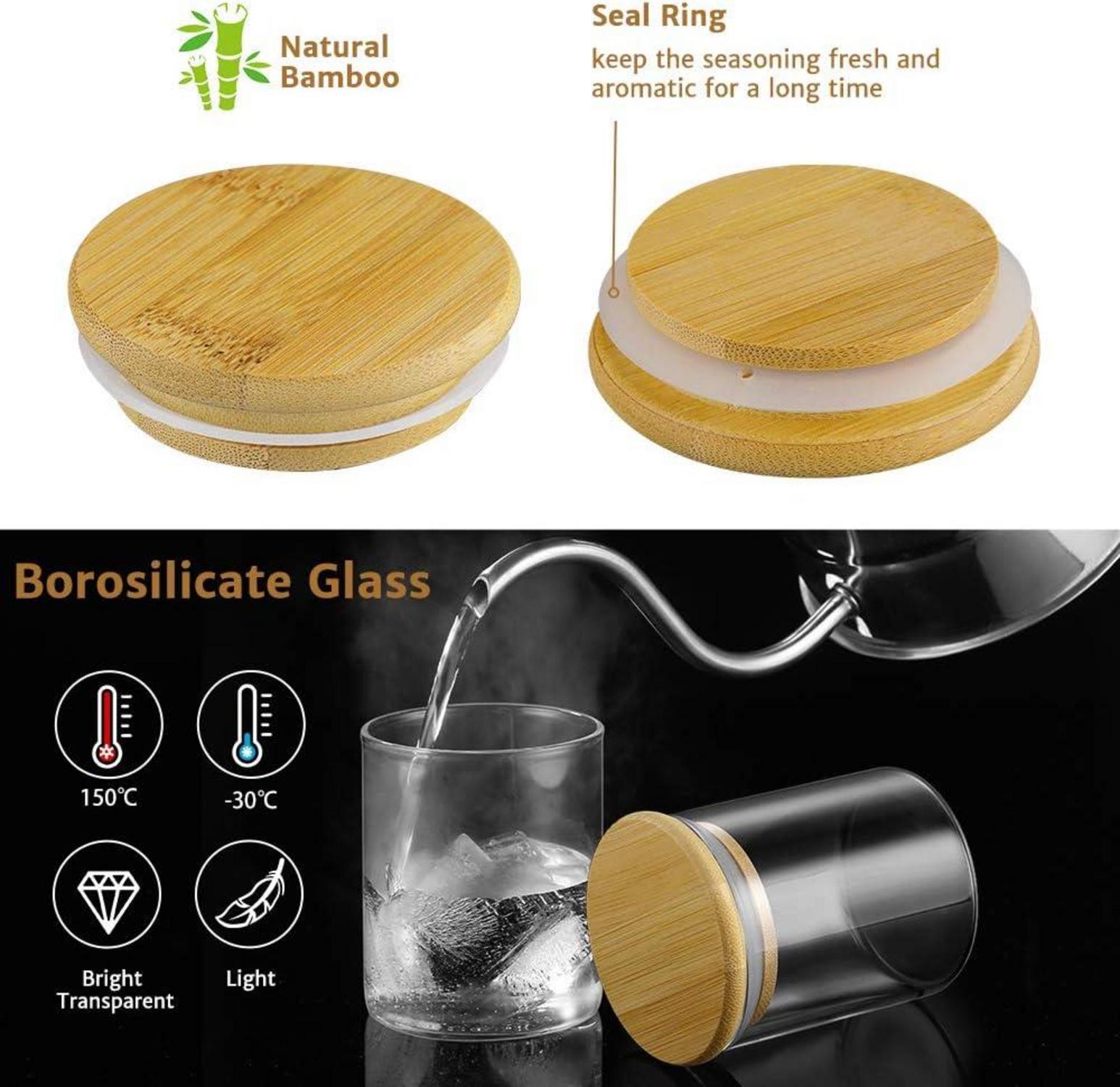 Vorratsgläser Set 15er 180 ml Glas Gewürzluftdicht Behälter Bambus