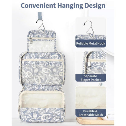 Kulturtasche Damen Aufhängbar Groß Blaues Blatt