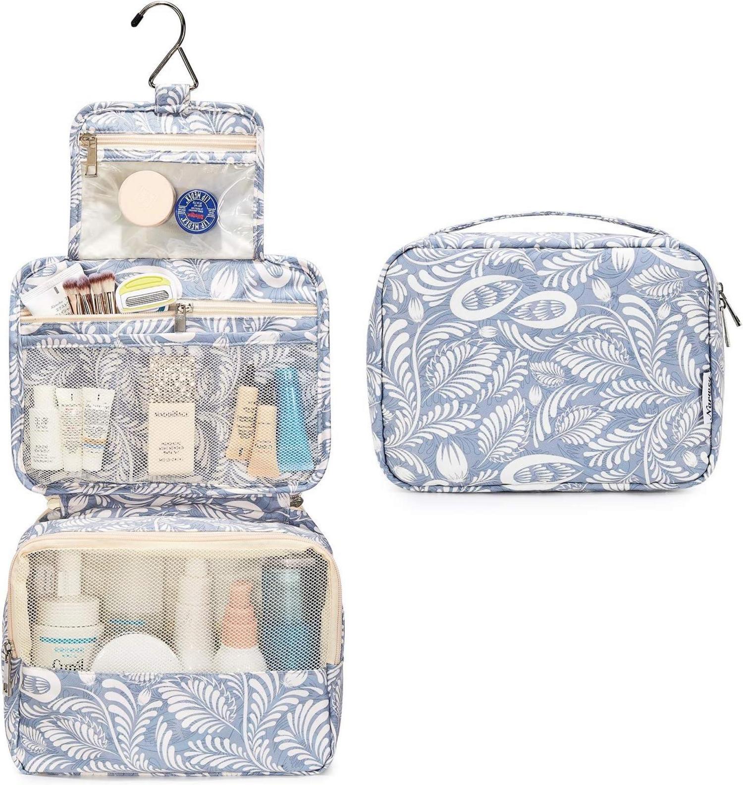 Kulturtasche Damen Aufhängbar Groß Blaues Blatt