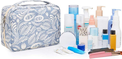 Kulturtasche Damen Groß Aufhängbar Wasserdicht Blaues Blatt