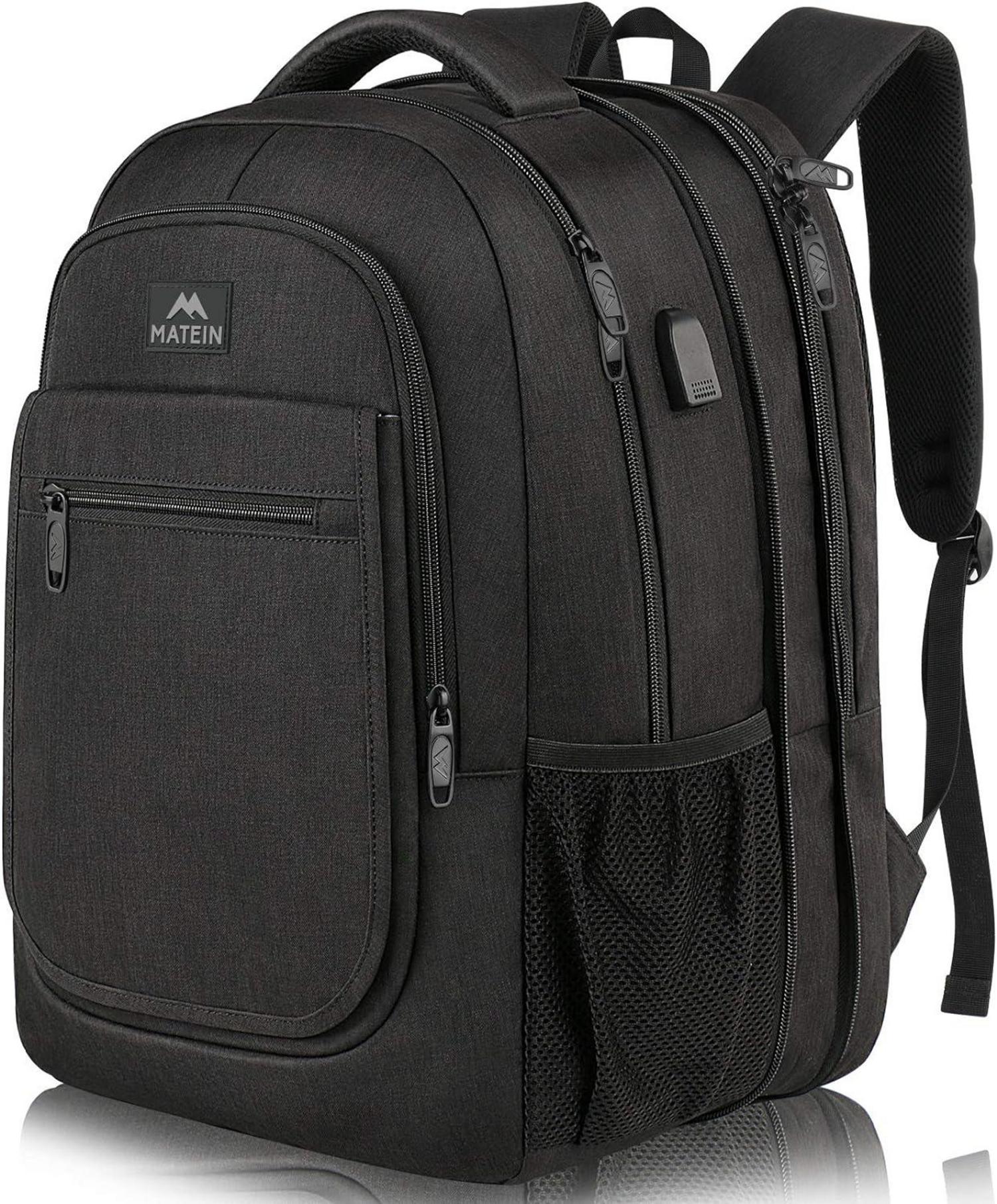 Groß Erweiterbarer Laptop Rucksack mit USB Ladeanschluss, Schwarz