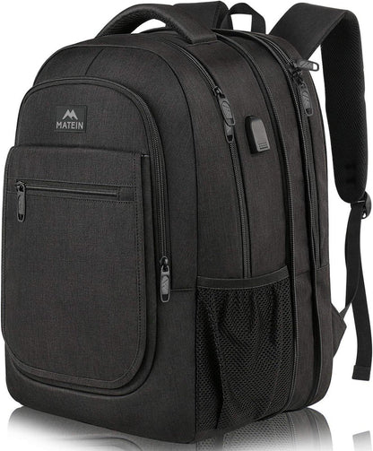 Groß Erweiterbarer Laptop Rucksack mit USB Ladeanschluss, Schwarz