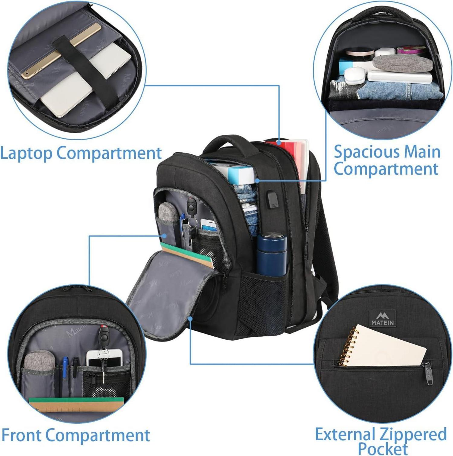 MATEIN Großer Laptop Rucksack 15,6 Zoll USB Schwarz