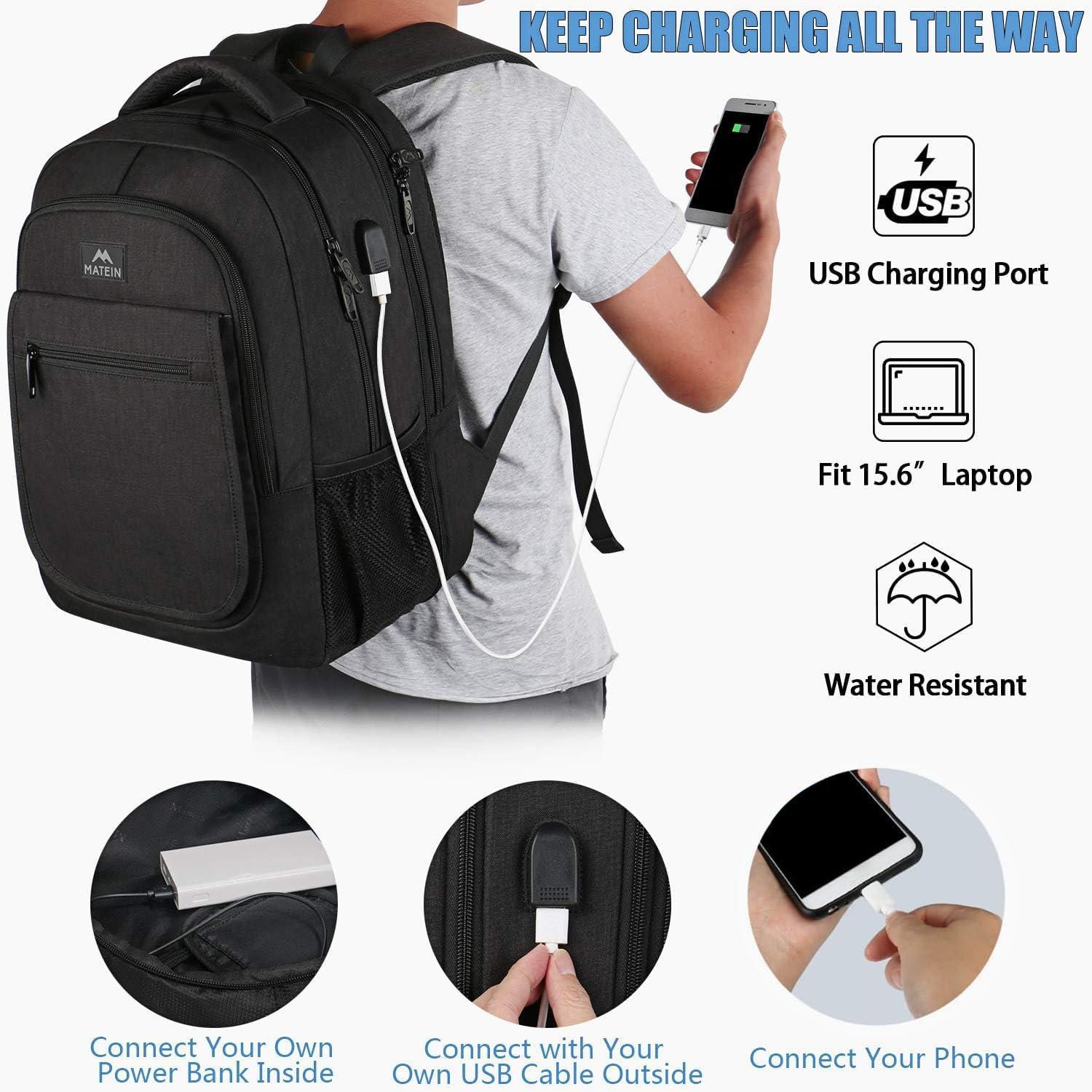 Groß Erweiterbarer Laptop Rucksack mit USB Ladeanschluss, Schwarz