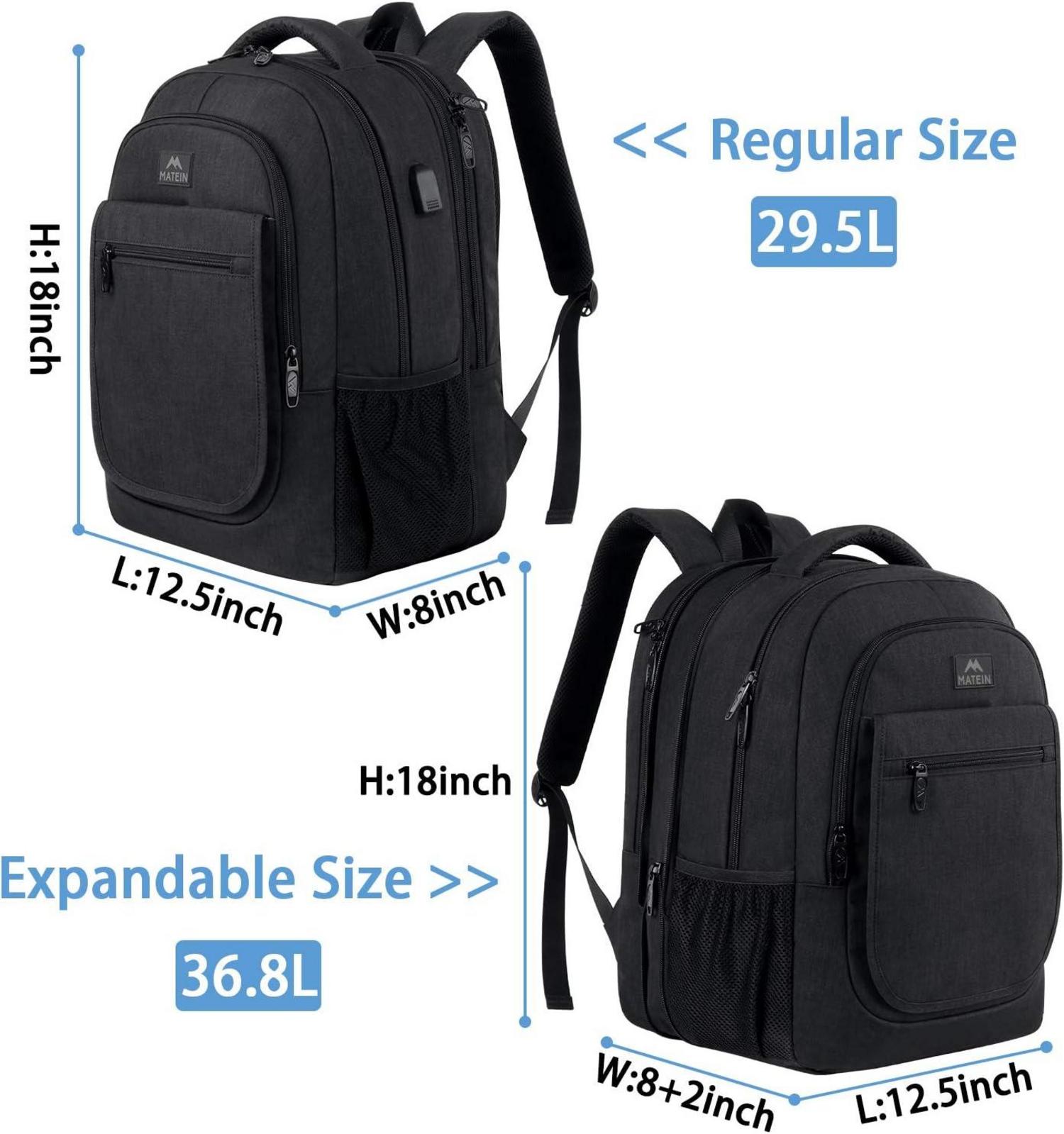 MATEIN Erweiterbarer Laptop Rucksack 15,6 Zoll USB Business Reise Wasserdicht Schwarz