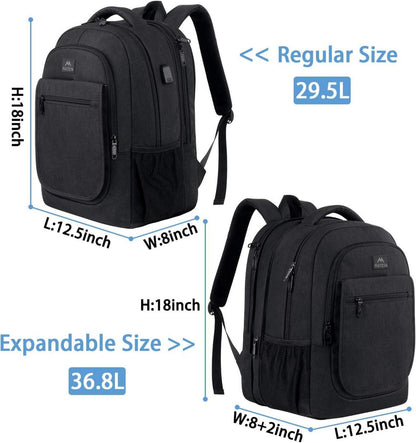 MATEIN Erweiterbarer Laptop Rucksack 15,6 Zoll USB Business Reise Wasserdicht Schwarz