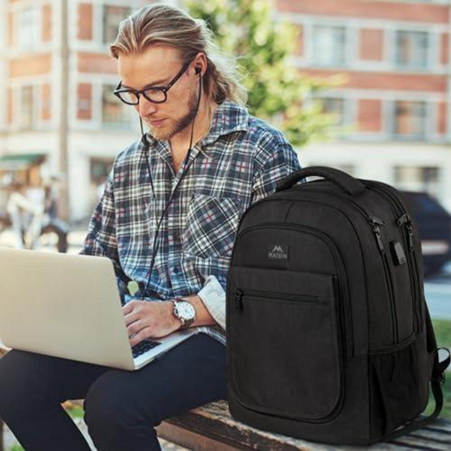 MATEIN Erweiterbarer Laptop Rucksack 15,6 Zoll USB Business Reise Wasserdicht Schwarz