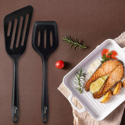 Silikon Pfannenwender-Set 2 Stück Schwarz, hitzebeständig