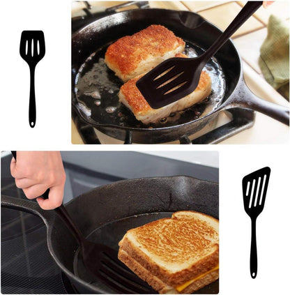 Hotec Pfannenwender-Set aus lebensmittelechtem Silikon, hitzebeständig, antihaftbeschichtet, 2 Stück Schwarz