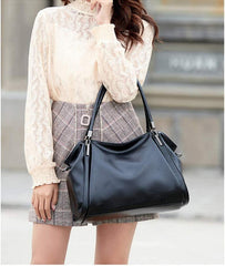 Damen Hobo Schultertasche aus PU-Leder Schwarz