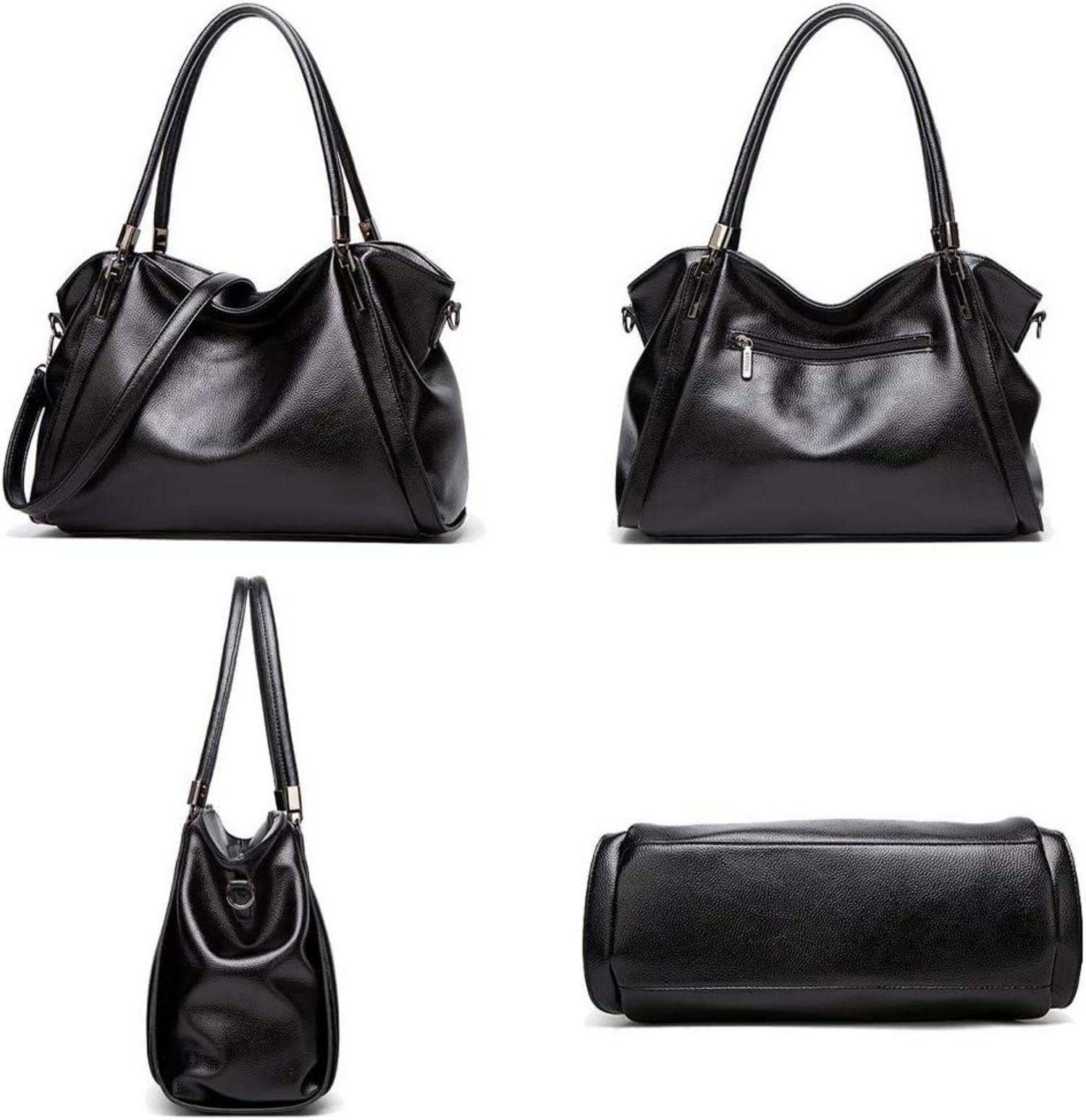 Damen Schultertasche PU-Leder Hobo Handtasche Elegant Schwarz