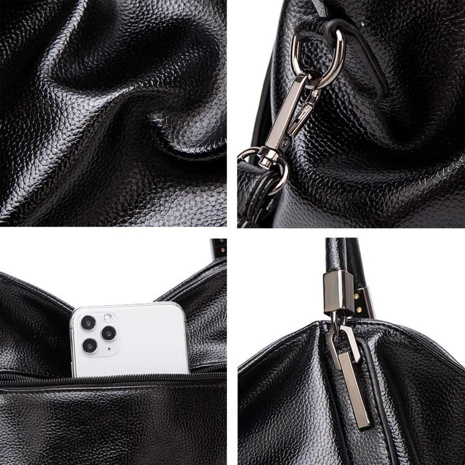 Damen Hobo Schultertasche aus PU-Leder Schwarz 1kg 37x14x26cm