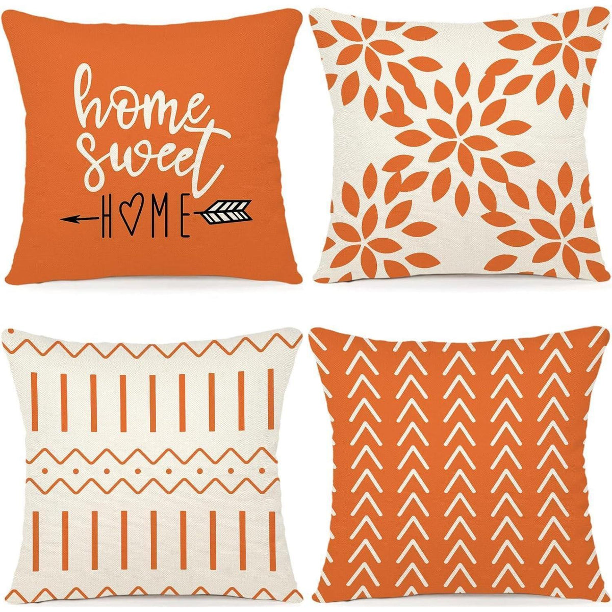 Leinen Kissenbezüge 4er Set, 45x45cm, Orange