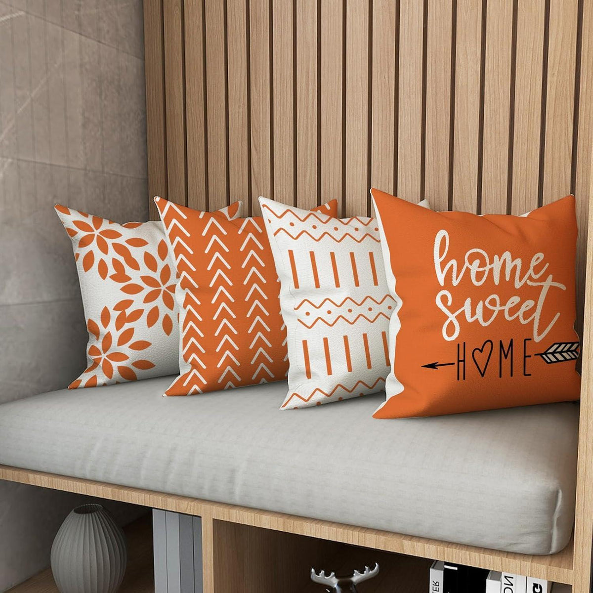 Leinen Kissenbezüge 4er Set, 45x45cm, Orange