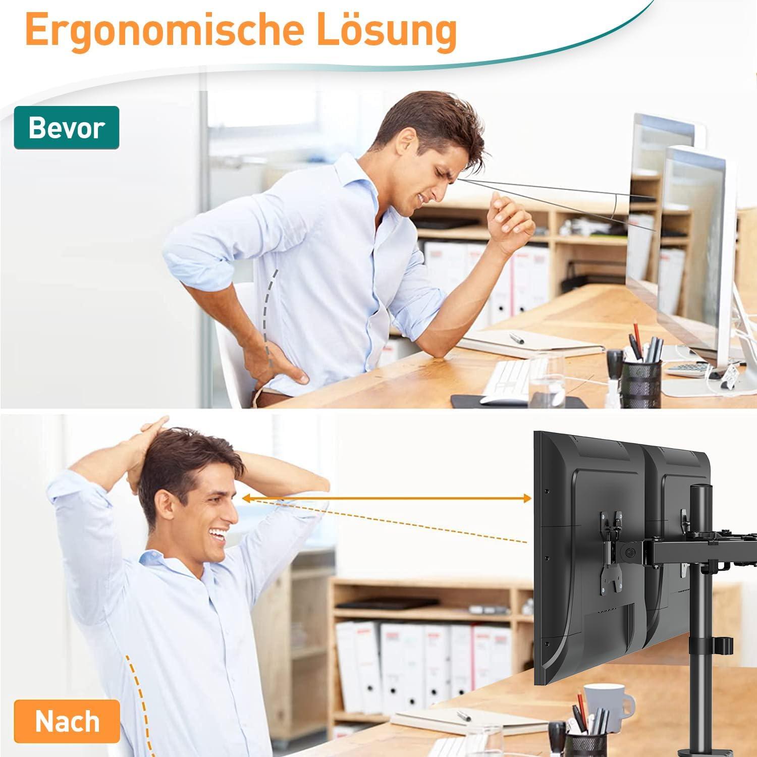 Monitor Halterung 2 Monitore 13-32 Zoll VESA 75/100 Neigbar Schwenkbar