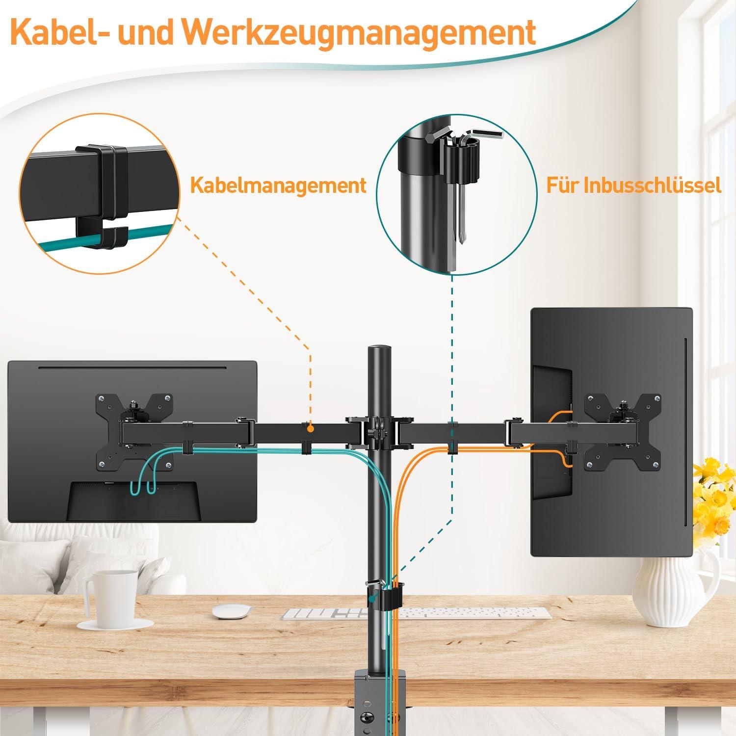 Monitor Halterung 2 Monitore 13-32 Zoll VESA 75/100 Neigbar Schwenkbar