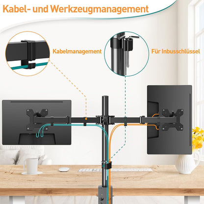 Monitor Halterung 2 Monitore 13-32 Zoll VESA 75/100 Neigbar Schwenkbar