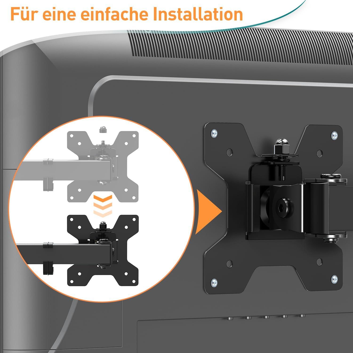 Monitor Halterung für 2 Monitore 13-32 Zoll VESA 75/100, Neigbar 180° Schwenkbar 180°, Höhenverstellbar