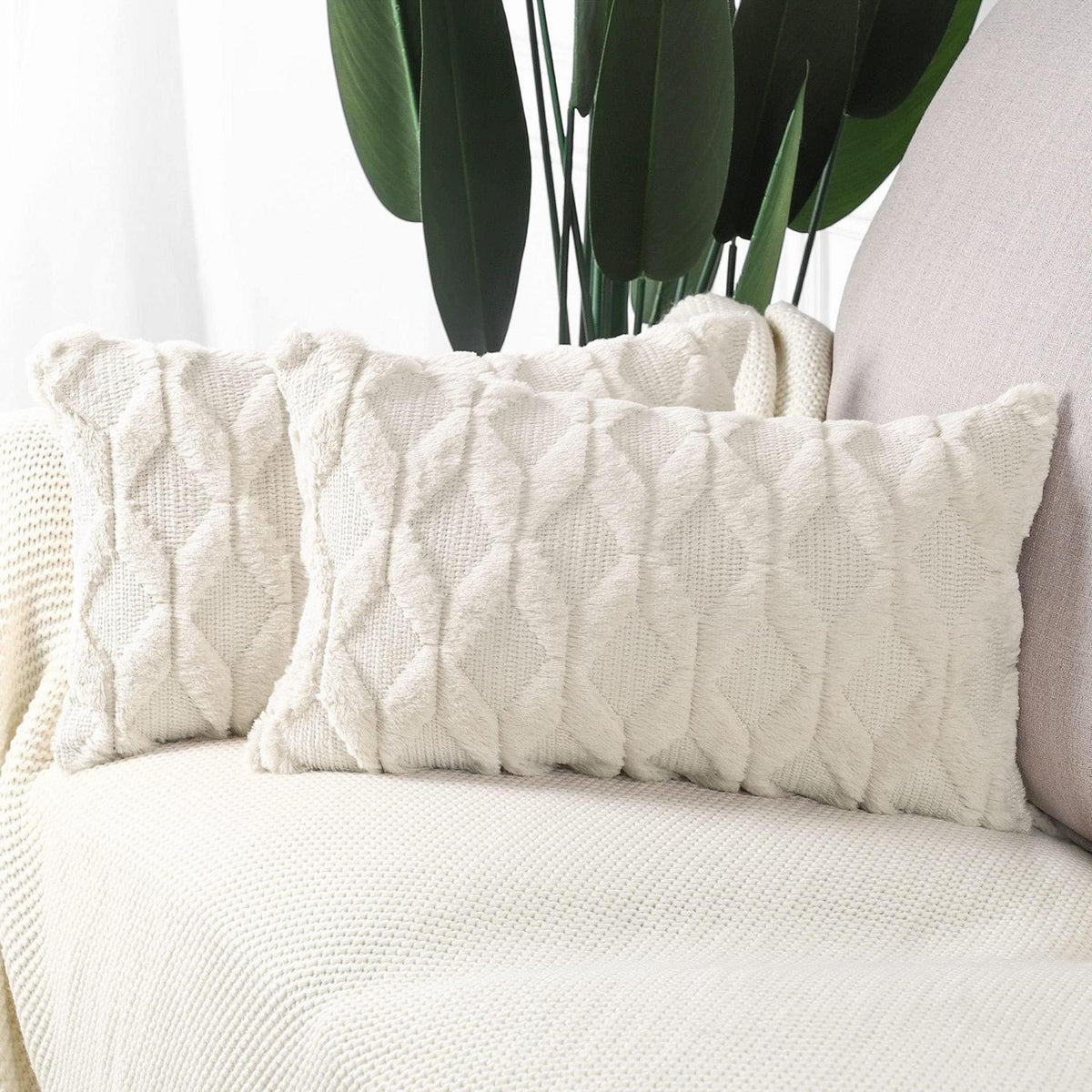 2x Kissenbezug Plüsch Wolle Samt 40x80 cm Beige