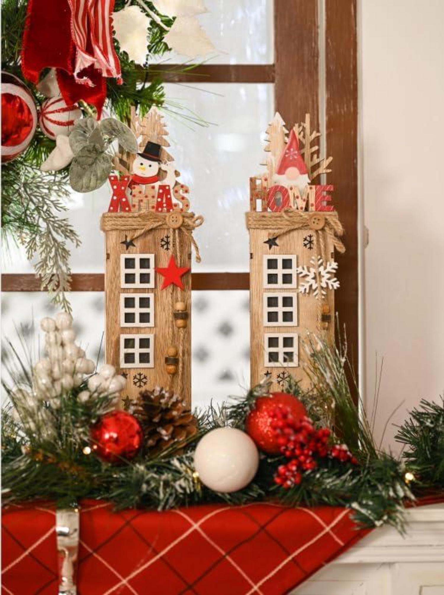 LED Holz Säule Weihnachtsdekoration mit Beleuchtung 38.4cm