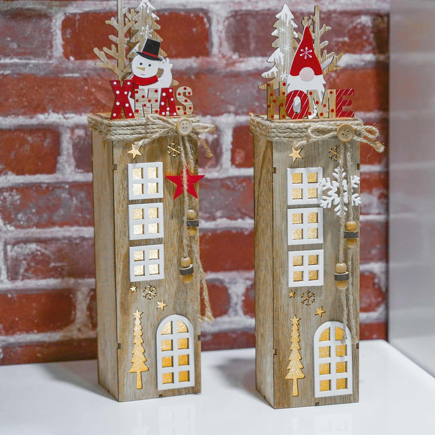 LED Holz Säule Weihnachtsdekoration 38.4cm Batteriebetrieben