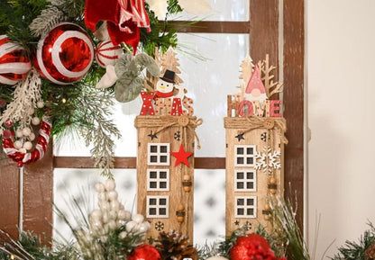 2er LED Holz Säule Weihnachtsdeko Batteriebetrieben 38.4cm