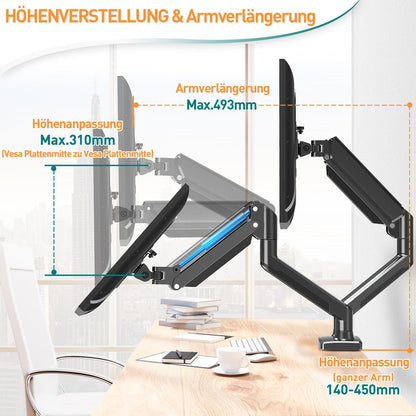 Monitor Halterung für 2 Monitore 13-32 Zoll VESA Gasdruckfeder neigbar