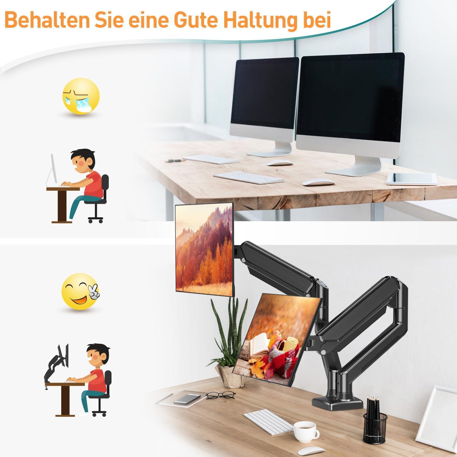 Monitor Halterung 2 Monitore VESA Gasdruckfeder neigbar schwenkbar